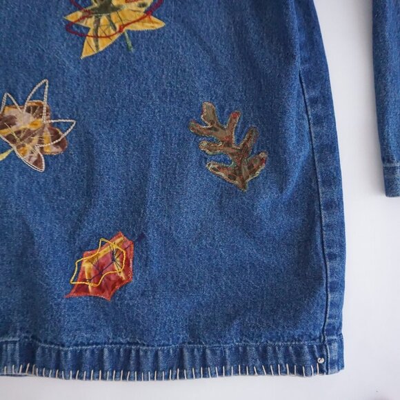Vintage Northcrest Blue Denim Leaf Leaves Applique Button Cotton Jacket 18/20 - Picture 4 of 15